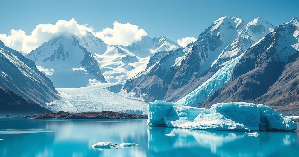 Scenic view of Nepal's majestic Himalayas with glacial lakes and snow-capped peaks under a clear blue sky.