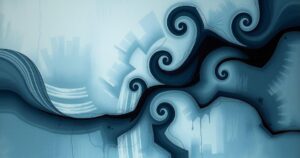 Artistic depiction of immigration challenges, featuring abstract elements and a muted color scheme.