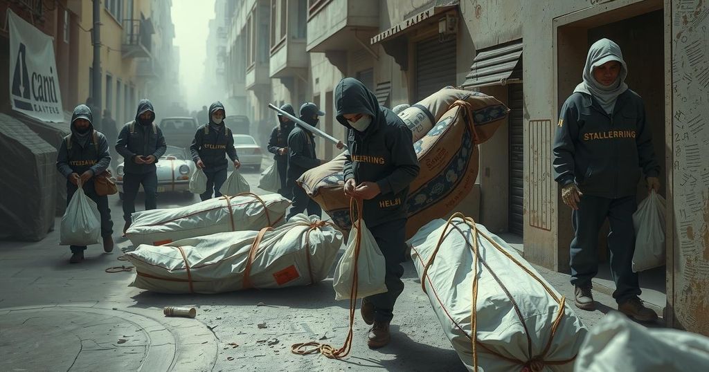 Humanitarian efforts in Congo show body bags during conflict aftermath.