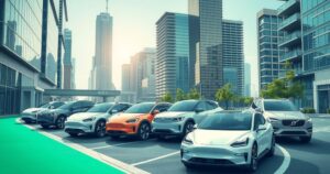 Electric vehicles entering Ethiopian market, GAC Group showcases models against a modern backdrop.