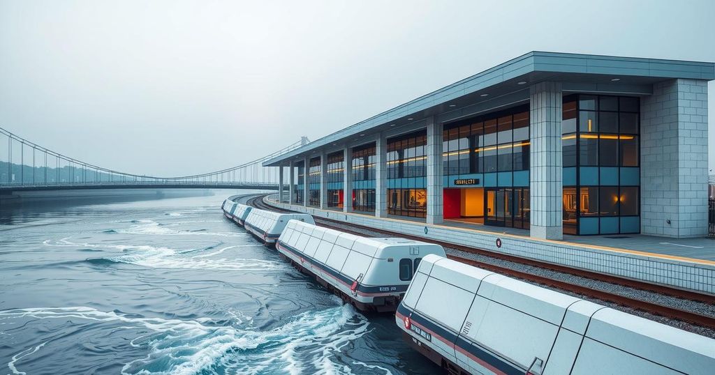Renovated railway station at Tumen River, showcasing modern architecture and connecting North Korea with Russia.