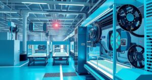 A vibrant depiction of Malaysia's semiconductor manufacturing landscape, highlighting technology and innovation.