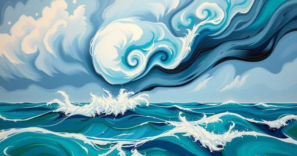A vibrant scene depicting multiple storms developing over warm ocean waters, illustrating a busy hurricane season forecast.