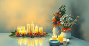 Ceremony remembering the AMIA bombing victims, featuring candles and flowers in a solemn setting.