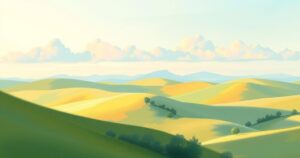 A peaceful landscape representing diplomacy and stability, with soft colors and gentle artistic style.