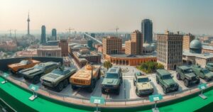 Cairo skyline with military technologies displayed, showcasing Egypt's defense innovations at EDEX.