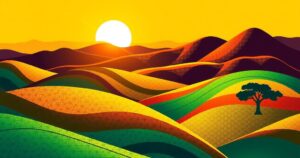 Colorful depiction of African landscapes celebrating unity and progress in the continent with abstract art style.