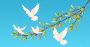 A symbolic representation of peace with olive branches and doves against a blue sky, signifying harmony in Africa.
