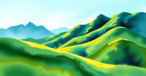 A tranquil South African landscape symbolizing remembrance with green hills and a serene sky, representing peace.