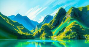 Colorful landscape of Thailand showcasing lush mountains and bright blue sky, symbolizing travel and adventure.