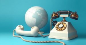 A symbolic representation of diplomacy between two world leaders, featuring a globe and two interconnected telephones.