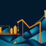 Abstract representation of Argentina's oil company crisis with dark blue and gold tones overlaid with geometric shapes.