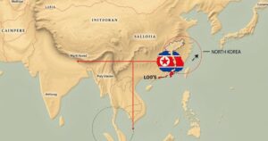 An abstract map showing Laos and North Korea aligned with Russia in a military context.