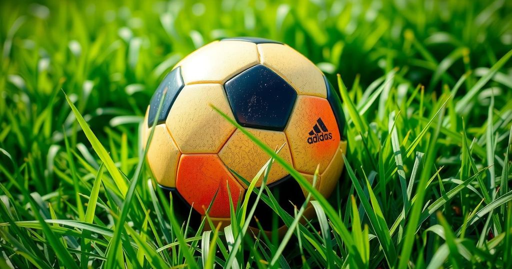 Colorful soccer ball on a lush green field, representing excitement of the game, in a vibrant and lively style.