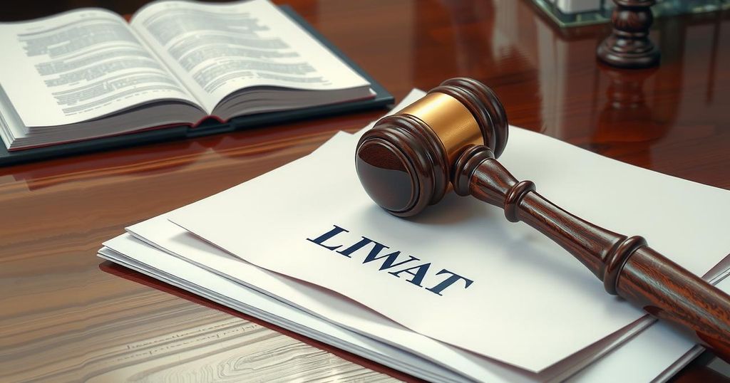 A gavel positioned near a legal document on a wooden surface, conveying justice and legal proceedings.