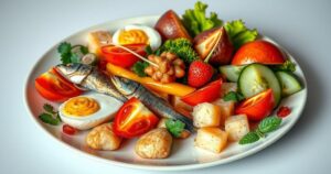 Plate of colorful Peruvian dishes with vibrant ingredients showcased in an elegant presentation