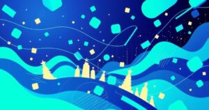 An abstract digital landscape representing online political engagement and a surge of membership registration efforts.