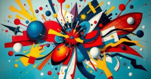 An abstract representation of unpredictability in global politics using symbolic imagery and contrasting colors.