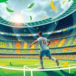 Vibrant soccer scene showcasing a stadium with national colors and energetic atmosphere during a match.