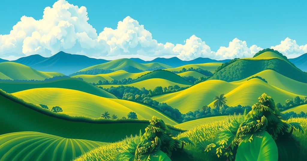 A colorful landscape showcasing the lush Venezuelan terrain under a clear blue sky.