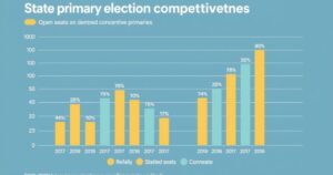 A graphic showing state primary election trends, highlighting competitiveness and incumbency statistics.
