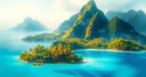 A picturesque Caribbean island featuring lush greenery and tranquil blue waters, representing St Lucia's serene beauty.