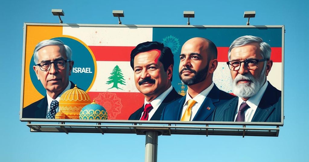 Billboards promoting peace between Israel and Arab leaders, featuring vibrant colors and bold designs.