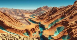 Moroccan mountainscape showcasing mining activity with snake-green serpentinite and rich mineral deposits.