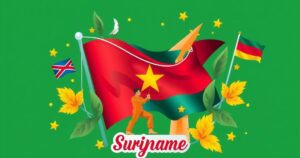 Suriname flag with a colorful background representing unity and progress, symbolizing new leadership.