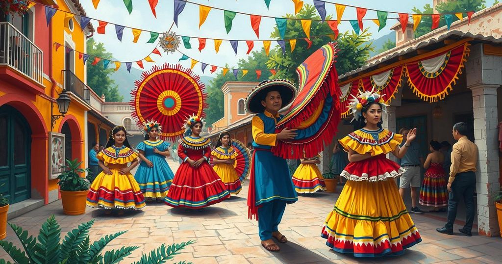 A vibrant scene of a festival in Oaxaca, showcasing traditional dances and crafts celebrating cultural diversity.