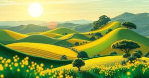 Symbolic representation of a political movement with a stylized national landscape and vibrant colors.
